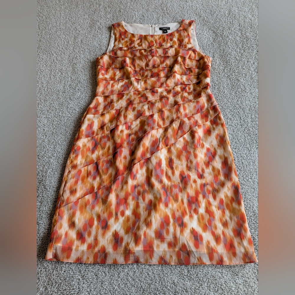 🌼B2G1🌼 Ann Taylor Silk Orange & Cream Sleeveless Printed Knee Length Dress